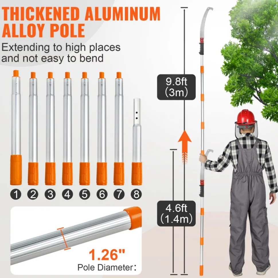 VEVOR Manual Pole Saw, 3.87-27 ft Extendable Pole Tree Pruner with Scissors, Sharp 65Mn Steel Blade, Lightweight Fiberglass Handle Pole, for High Branch Trimming, Pruning Tool for Palms and Shrubs
