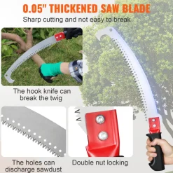 VEVOR Manual Pole Saw, 3.87-27 ft Extendable Pole Tree Pruner with Scissors, Sharp 65Mn Steel Blade, Lightweight Fiberglass Handle Pole, for High Branch Trimming, Pruning Tool for Palms and Shrubs