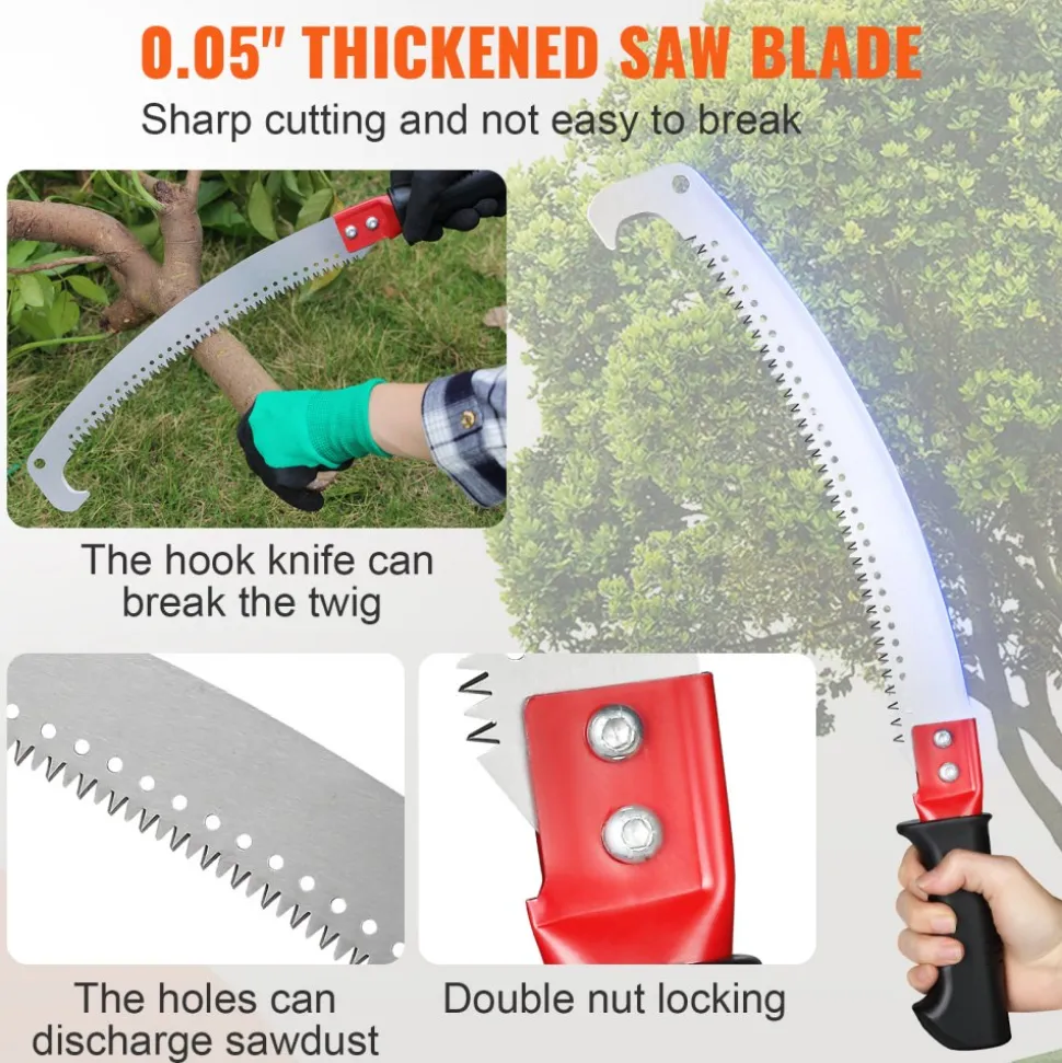 VEVOR Manual Pole Saw, 3.87-27 ft Extendable Pole Tree Pruner with Scissors, Sharp 65Mn Steel Blade, Lightweight Fiberglass Handle Pole, for High Branch Trimming, Pruning Tool for Palms and Shrubs