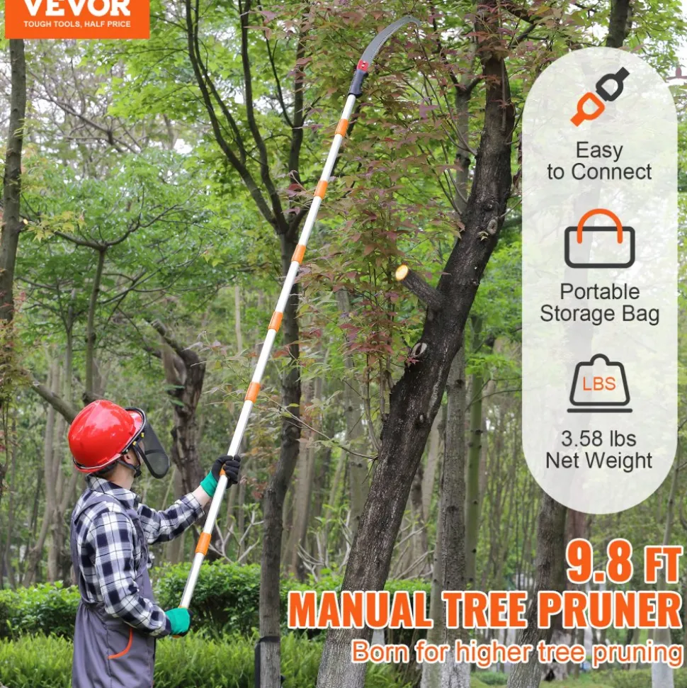 VEVOR Manual Pole Saw, 3.87-27 ft Extendable Pole Tree Pruner with Scissors, Sharp 65Mn Steel Blade, Lightweight Fiberglass Handle Pole, for High Branch Trimming, Pruning Tool for Palms and Shrubs