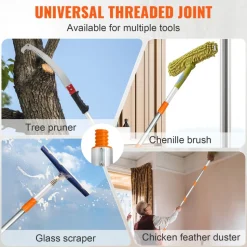VEVOR Manual Pole Saw, 3.87-27 ft Extendable Pole Tree Pruner with Scissors, Sharp 65Mn Steel Blade, Lightweight Fiberglass Handle Pole, for High Branch Trimming, Pruning Tool for Palms and Shrubs