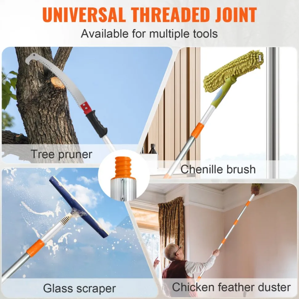 VEVOR Manual Pole Saw, 3.87-27 ft Extendable Pole Tree Pruner with Scissors, Sharp 65Mn Steel Blade, Lightweight Fiberglass Handle Pole, for High Branch Trimming, Pruning Tool for Palms and Shrubs