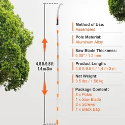 VEVOR Manual Pole Saw, 3.87-27 ft Extendable Pole Tree Pruner with Scissors, Sharp 65Mn Steel Blade, Lightweight Fiberglass Handle Pole, for High Branch Trimming, Pruning Tool for Palms and Shrubs