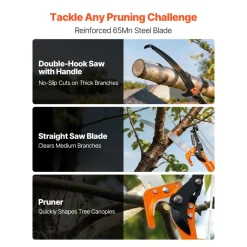 VEVOR Manual Pole Saw, 7.3-27 ft Extendable Tree Pruner, Sharp Steel Blade and Scissors High Branches Trimming, Branch Trimmer with Lightweight 8 Fiberglass Handles, for Pruning Palms and Shrubs