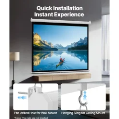 VEVOR Manual Projector Screen, 72 inch 4:3 4K 1080 HD Retractable Pull Down Projector Screen, Wall Mounted Movie Projection with Pull Rope, Portable Display Projectoin for Family Home Office Theater