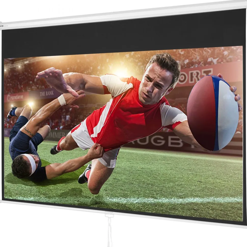 VEVOR Manual Projector Screen, 100 inch 16:9 4K 1080 HD Retractable Pull Down Projector Screen, Auto-Locking Portable Movie Screen for Family Home Office Theater