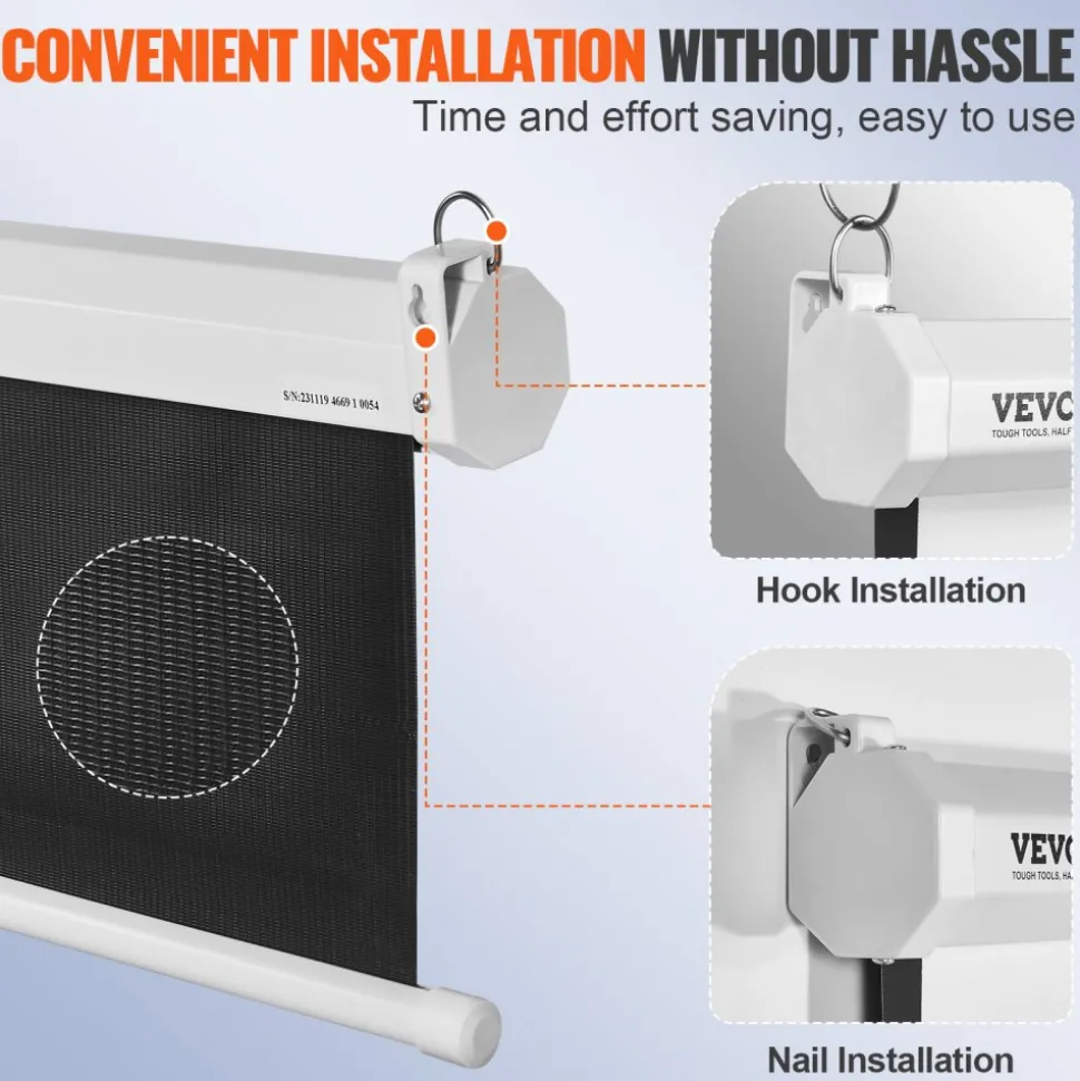 VEVOR Manual Projector Screen, 100 inch 16:9 4K 1080 HD Retractable Pull Down Projector Screen, Auto-Locking Portable Movie Screen for Family Home Office Theater
