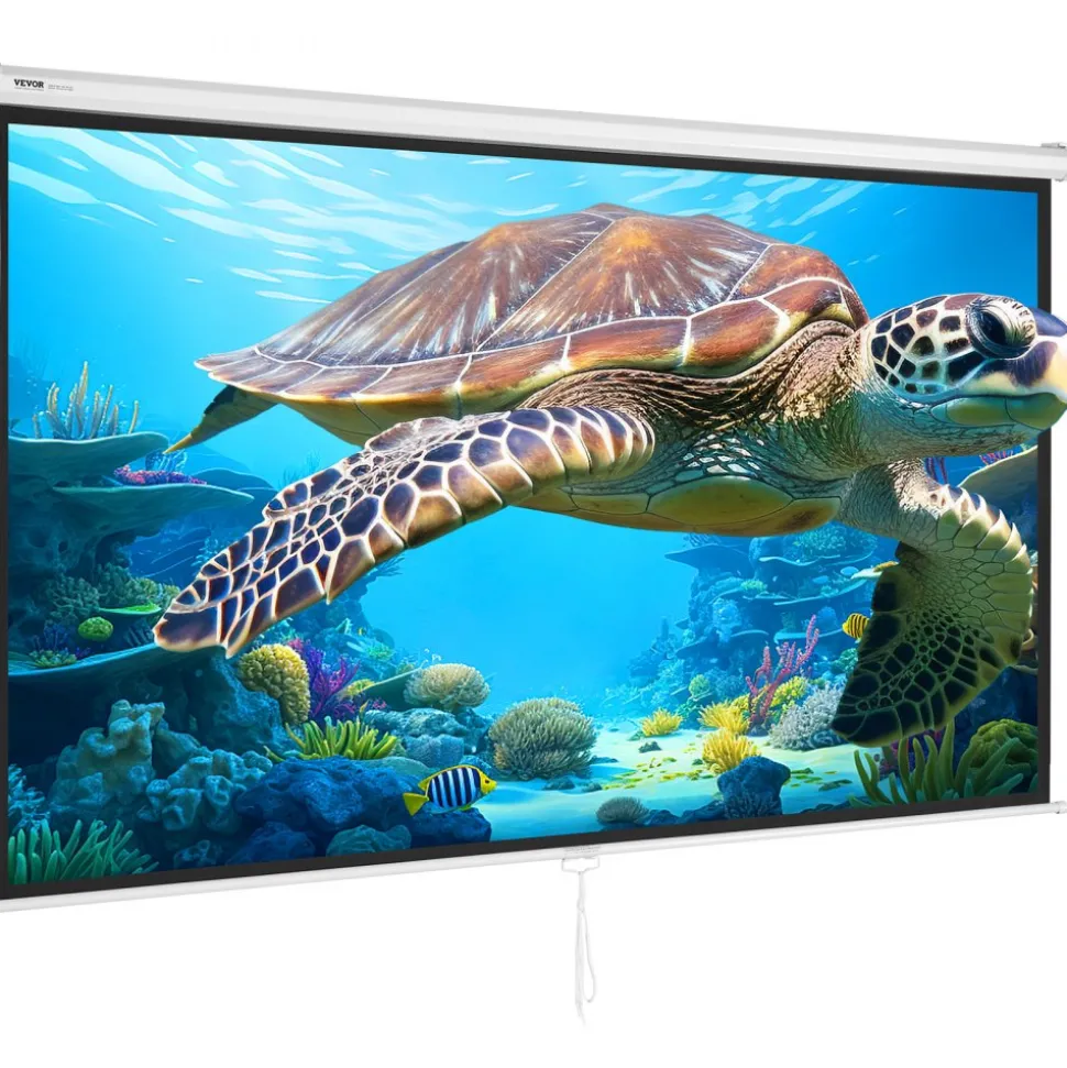 VEVOR Manual Projector Screen, 100 inch 16:9 4K 1080 HD Retractable Pull Down Projector Screen, Auto-Locking Portable Movie Screen for Family Home Office Theater