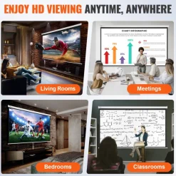 VEVOR Manual Projector Screen, 100 inch 16:9 4K 1080 HD Retractable Pull Down Projector Screen, Auto-Locking Portable Movie Screen for Family Home Office Theater