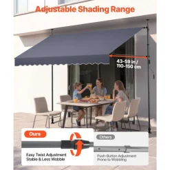 VEVOR Manual Retractable Awning, 10 x 8 ft Outdoor Patio Awning Retractable Sun Shade, Water-Resistant Polyester Patio Door Window Awning Sunshade Shelter with Crank Handle for Backyard, Balcony