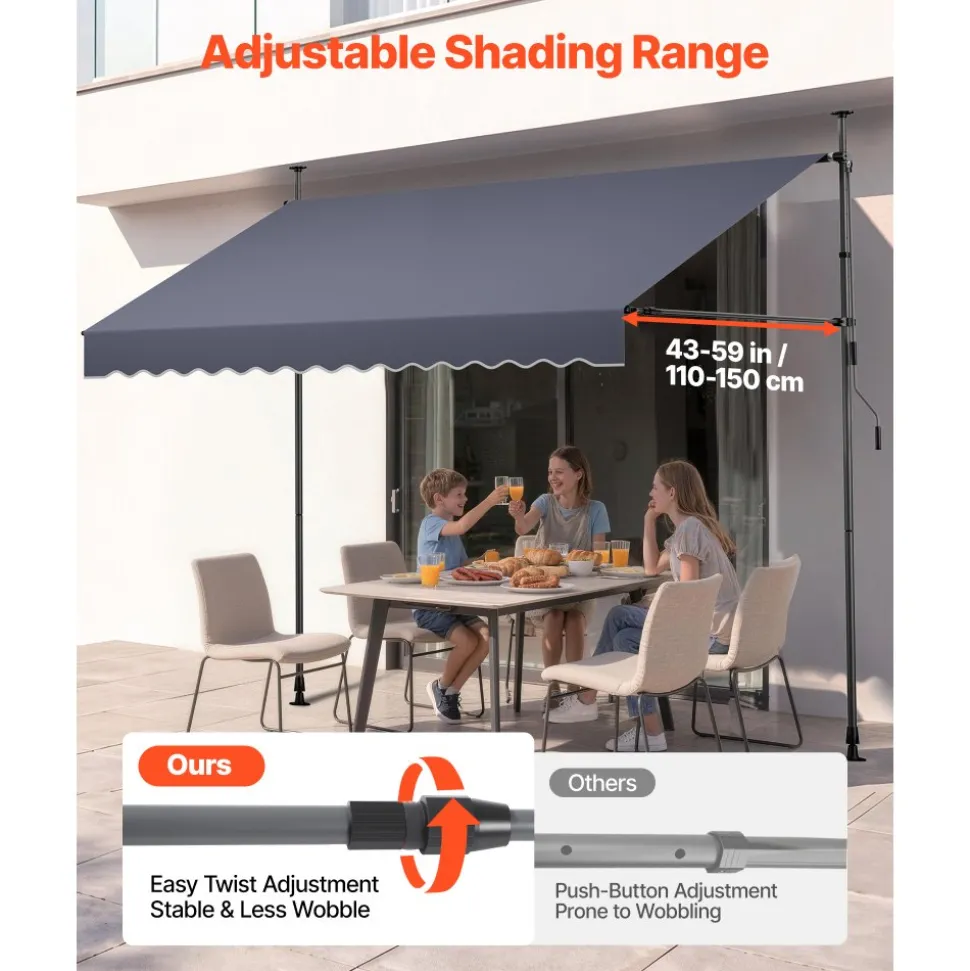 VEVOR Manual Retractable Awning, 10 x 8 ft Outdoor Patio Awning Retractable Sun Shade, Water-Resistant Polyester Patio Door Window Awning Sunshade Shelter with Crank Handle for Backyard, Balcony