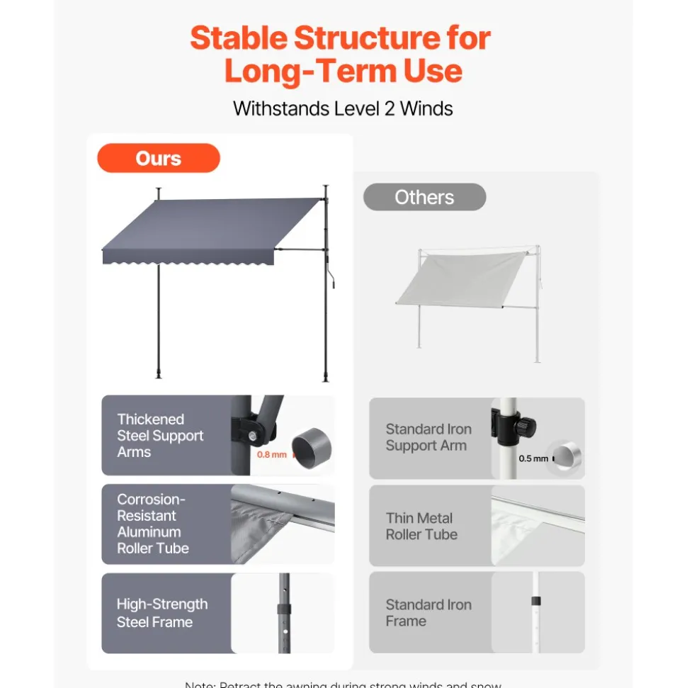 VEVOR Manual Retractable Awning, 10 x 8 ft Outdoor Patio Awning Retractable Sun Shade, Water-Resistant Polyester Patio Door Window Awning Sunshade Shelter with Crank Handle for Backyard, Balcony