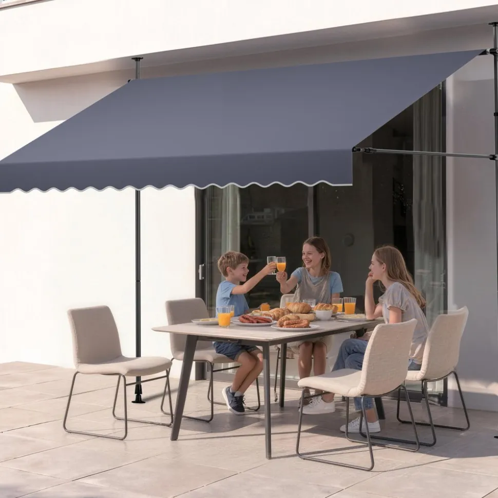 VEVOR Manual Retractable Awning, 10 x 8 ft Outdoor Patio Awning Retractable Sun Shade, Water-Resistant Polyester Patio Door Window Awning Sunshade Shelter with Crank Handle for Backyard, Balcony