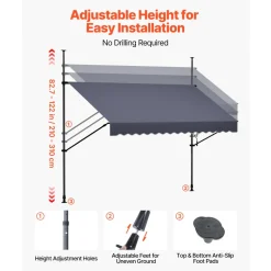 VEVOR Manual Retractable Awning, 10 x 8 ft Outdoor Patio Awning Retractable Sun Shade, Water-Resistant Polyester Patio Door Window Awning Sunshade Shelter with Crank Handle for Backyard, Balcony
