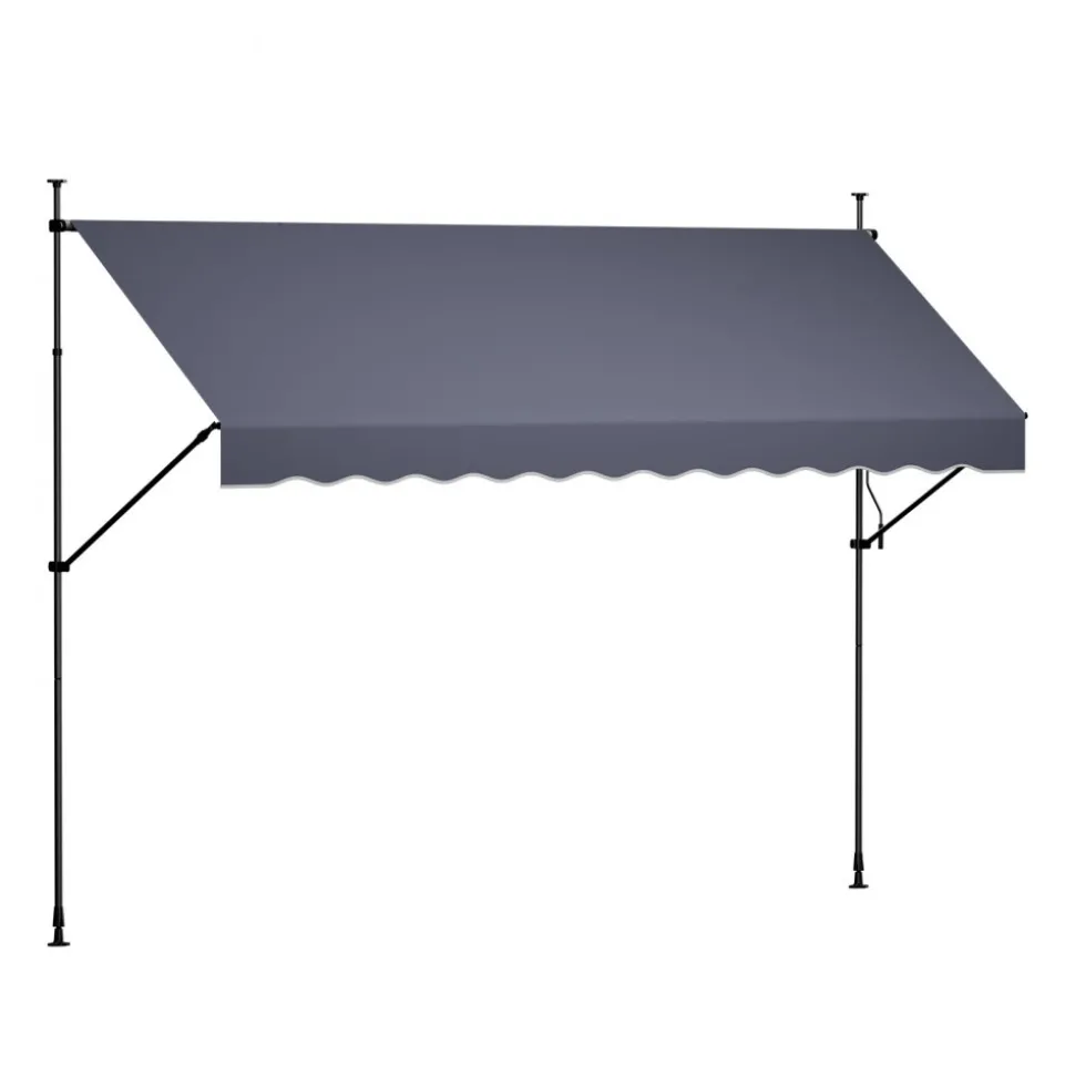 VEVOR Manual Retractable Awning, 138" Outdoor Retractable Patio Awning Sunshade Shelter, Height Adjustable Patio Door Window Canopy with Manual Crank Handle for Backyard, Garden, Balcony, Dark Gray