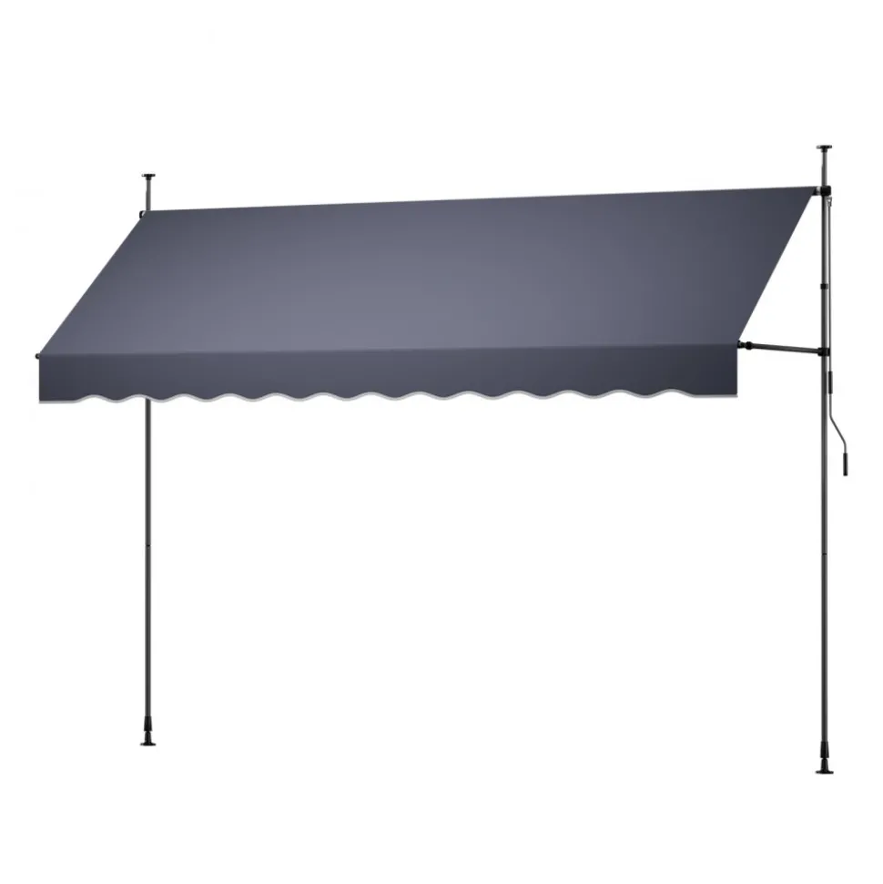 VEVOR Manual Retractable Awning, 138" Outdoor Retractable Patio Awning Sunshade Shelter, Height Adjustable Patio Door Window Canopy with Manual Crank Handle for Backyard, Garden, Balcony, Dark Gray