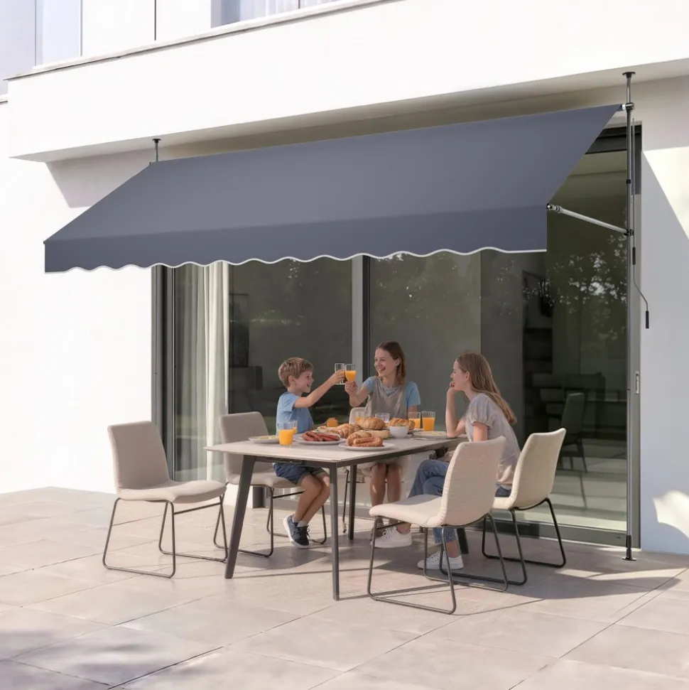 VEVOR Manual Retractable Awning, 138" Outdoor Retractable Patio Awning Sunshade Shelter, Height Adjustable Patio Door Window Canopy with Manual Crank Handle for Backyard, Garden, Balcony, Dark Gray
