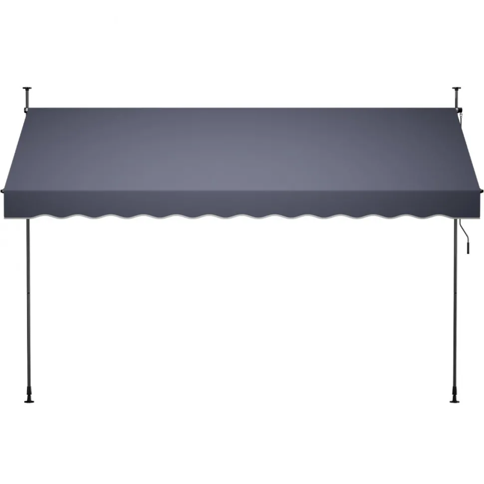 VEVOR Manual Retractable Awning, 138" Outdoor Retractable Patio Awning Sunshade Shelter, Height Adjustable Patio Door Window Canopy with Manual Crank Handle for Backyard, Garden, Balcony, Dark Gray