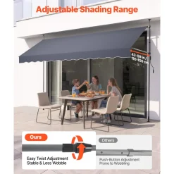 VEVOR Manual Retractable Awning, 157" Outdoor Retractable Patio Awning Sunshade Shelter, Height Adjustable Patio Door Window Canopy with Manual Crank Handle for Backyard, Garden, Balcony, Dark Gray
