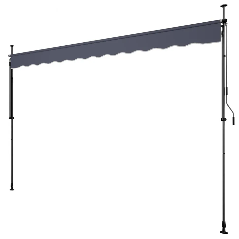 VEVOR Manual Retractable Awning, 157" Outdoor Retractable Patio Awning Sunshade Shelter, Height Adjustable Patio Door Window Canopy with Manual Crank Handle for Backyard, Garden, Balcony, Dark Gray