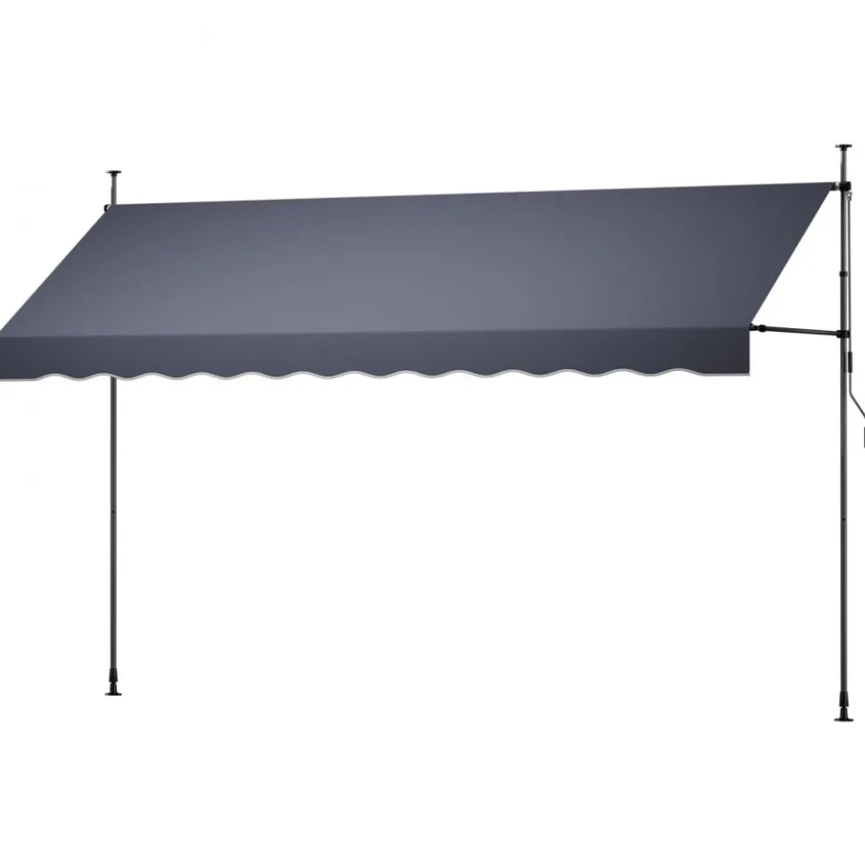 VEVOR Manual Retractable Awning, 157" Outdoor Retractable Patio Awning Sunshade Shelter, Height Adjustable Patio Door Window Canopy with Manual Crank Handle for Backyard, Garden, Balcony, Dark Gray
