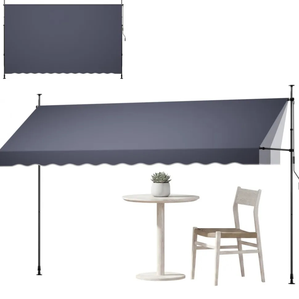VEVOR Manual Retractable Awning, 157" Outdoor Retractable Patio Awning Sunshade Shelter, Height Adjustable Patio Door Window Canopy with Manual Crank Handle for Backyard, Garden, Balcony, Dark Gray