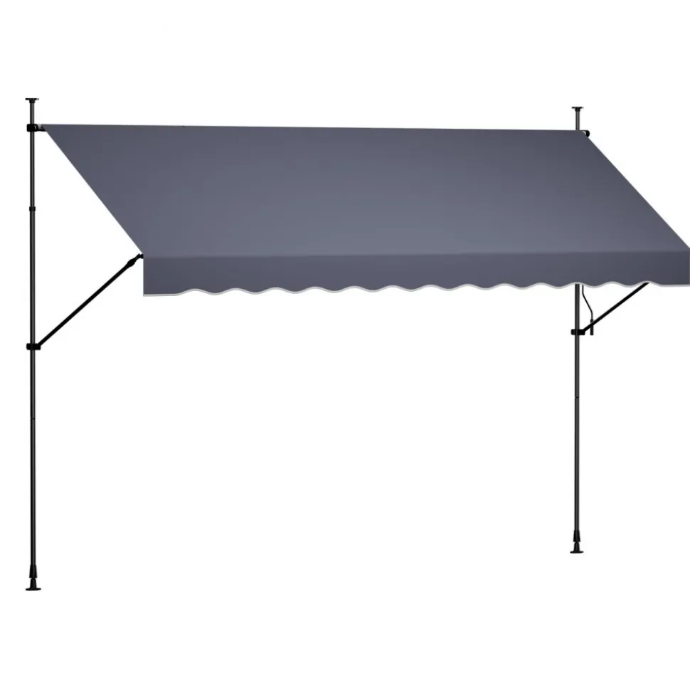 VEVOR Manual Retractable Awning, 157" Outdoor Retractable Patio Awning Sunshade Shelter, Height Adjustable Patio Door Window Canopy with Manual Crank Handle for Backyard, Garden, Balcony, Dark Gray