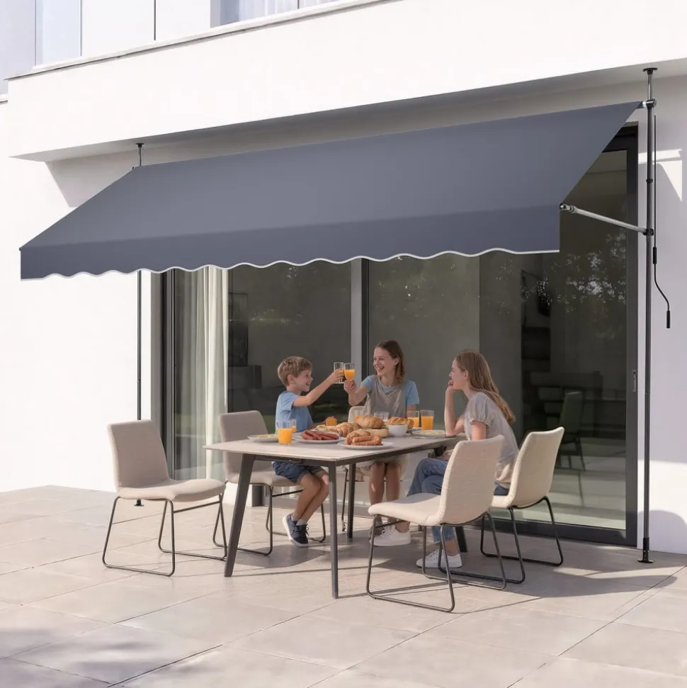 VEVOR Manual Retractable Awning, 157" Outdoor Retractable Patio Awning Sunshade Shelter, Height Adjustable Patio Door Window Canopy with Manual Crank Handle for Backyard, Garden, Balcony, Dark Gray