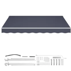 VEVOR Manual Retractable Awning, 13.1' x 9.8' Outdoor Patio Awning Retractable Sun Shade, Patio Door Window Water-Resistant Polyester Sunshade Shelter with Crank Handle for Deck, Balcony, Yard, Gray