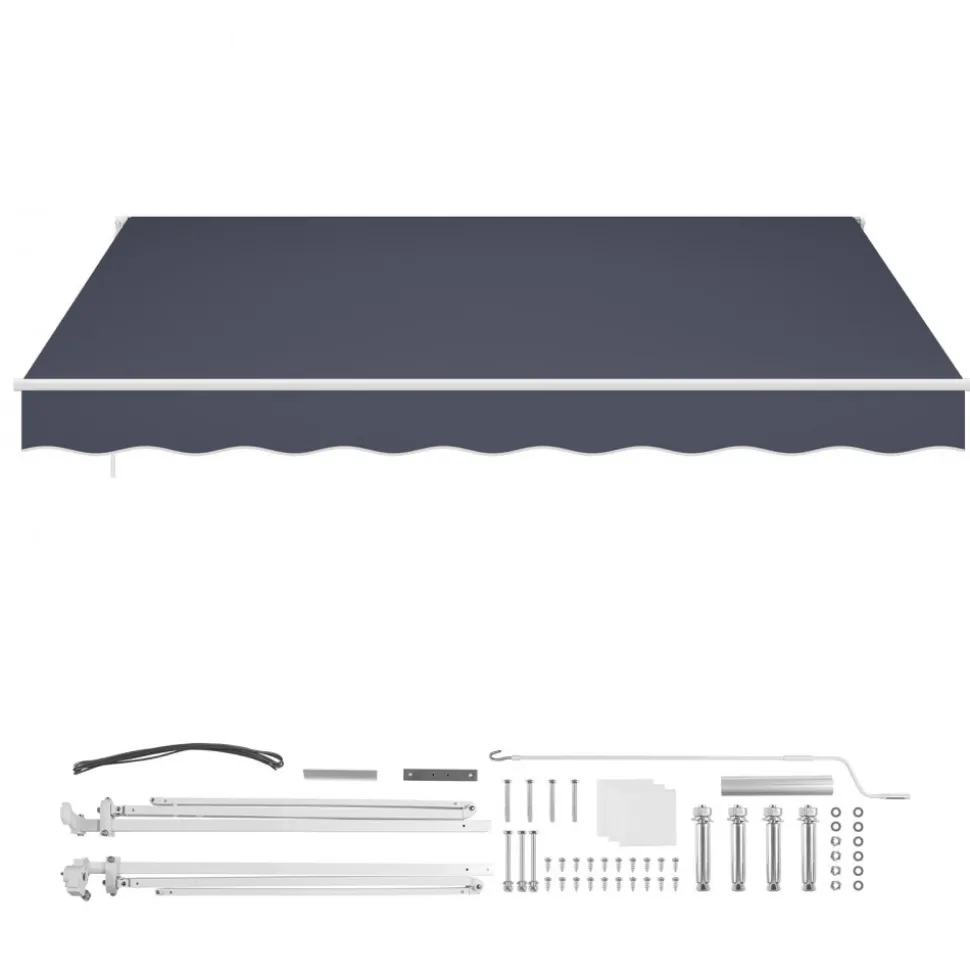 VEVOR Manual Retractable Awning, 13.1' x 9.8' Outdoor Patio Awning Retractable Sun Shade, Patio Door Window Water-Resistant Polyester Sunshade Shelter with Crank Handle for Deck, Balcony, Yard, Gray