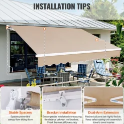 VEVOR Manual Retractable Awning, 12 x 10 ft Outdoor Patio Awning Retractable Sun Shade, Water-Resistant Polyester Patio Door Window Awning Sunshade Shelter with Crank Handle for Backyard, Balcony