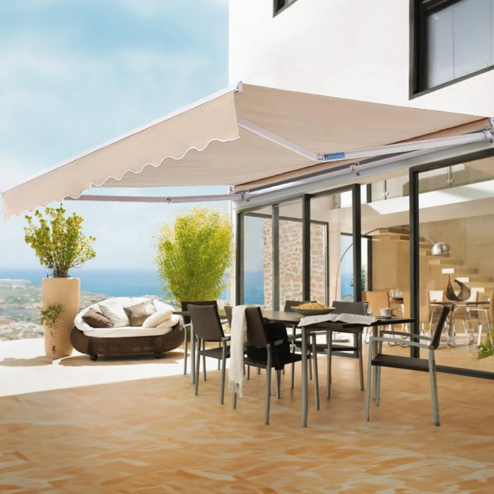 VEVOR Manual Retractable Awning, 12 x 10 ft Outdoor Patio Awning Retractable Sun Shade, Water-Resistant Polyester Patio Door Window Awning Sunshade Shelter with Crank Handle for Backyard, Balcony