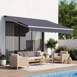 VEVOR Manual Retractable Awning, 8.2' x 6.6' Outdoor Patio Awning Retractable Sun Shade, Patio Door Window Water-Resistant Polyester Sunshade Shelter with Crank Handle for Deck, Balcony, Yard, Gray