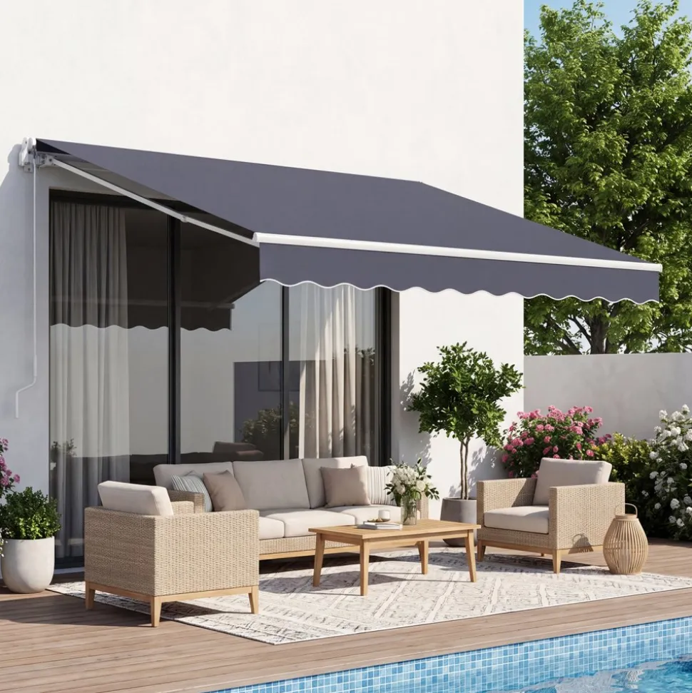 VEVOR Manual Retractable Awning, 8.2' x 6.6' Outdoor Patio Awning Retractable Sun Shade, Patio Door Window Water-Resistant Polyester Sunshade Shelter with Crank Handle for Deck, Balcony, Yard, Gray