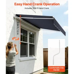 VEVOR Manual Retractable Awning, 8.2' x 6.6' Outdoor Patio Awning Retractable Sun Shade, Patio Door Window Water-Resistant Polyester Sunshade Shelter with Crank Handle for Deck, Balcony, Yard, Gray