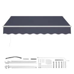 VEVOR Manual Retractable Awning, 8.2' x 6.6' Outdoor Patio Awning Retractable Sun Shade, Patio Door Window Water-Resistant Polyester Sunshade Shelter with Crank Handle for Deck, Balcony, Yard, Gray