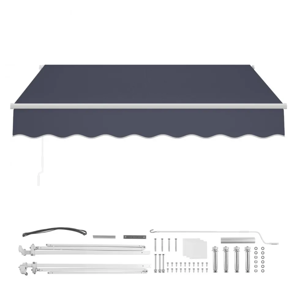 VEVOR Manual Retractable Awning, 8.2' x 6.6' Outdoor Patio Awning Retractable Sun Shade, Patio Door Window Water-Resistant Polyester Sunshade Shelter with Crank Handle for Deck, Balcony, Yard, Gray