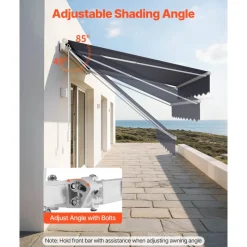 VEVOR Manual Retractable Awning, 8.2' x 6.6' Outdoor Patio Awning Retractable Sun Shade, Patio Door Window Water-Resistant Polyester Sunshade Shelter with Crank Handle for Deck, Balcony, Yard, Gray