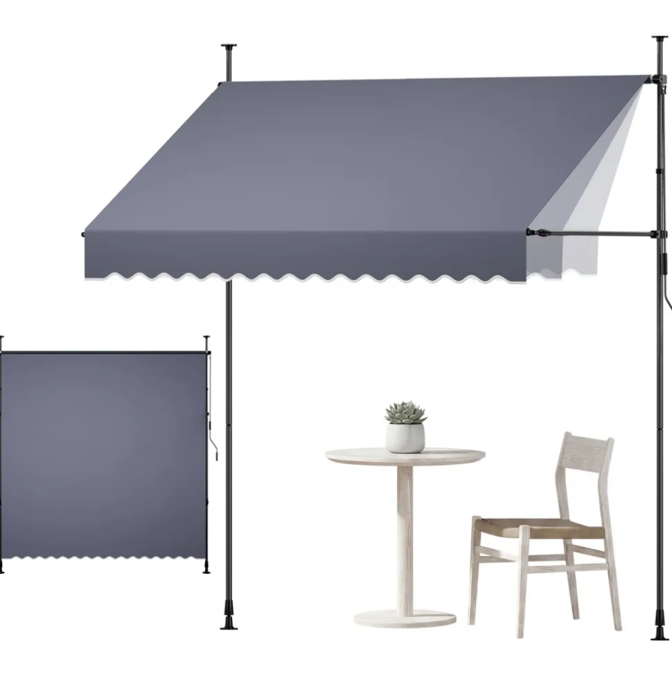 VEVOR Manual Retractable Awning, 98" Outdoor Retractable Patio Awning Sunshade Shelter, Height Adjustable Patio Door Window Canopy with Manual Crank Handle for Backyard, Garden, Balcony, Dark Gray