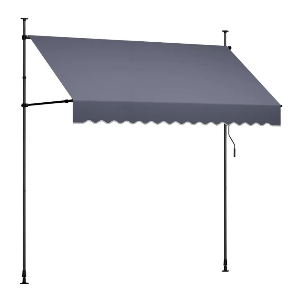VEVOR Manual Retractable Awning, 98" Outdoor Retractable Patio Awning Sunshade Shelter, Height Adjustable Patio Door Window Canopy with Manual Crank Handle for Backyard, Garden, Balcony, Dark Gray