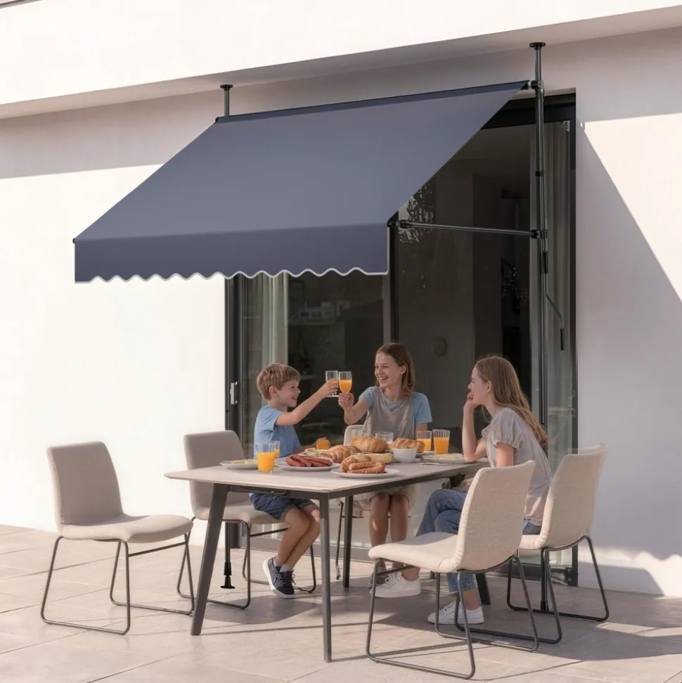 VEVOR Manual Retractable Awning, 78" Outdoor Retractable Patio Awning Sunshade Shelter, Height Adjustable Patio Door Window Canopy with Manual Crank Handle for Backyard, Garden, Balcony, Dark Gray