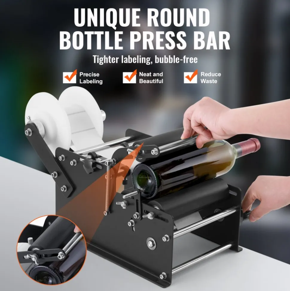 VEVOR Manual Round Labeling Machine, 15-20pcs/min, Bottle Label Applicator for Round Bottles, Adjustable Manual Round Bottle Labeler Suitable for Bottle Diameter 0.78-4.72 inches (with Pressing Bar)