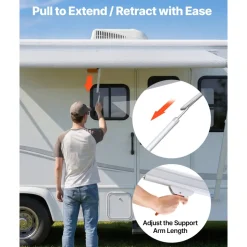 VEVOR Manual RV Awning Complete Kit, 10.12FT Retractable RV Awning with Aluminum Alloy Frame & Waterproof PVC Fabric, Outdoor Camping Trailer Awnings Fit Most RVs (10FT Type, Gradient Gray)