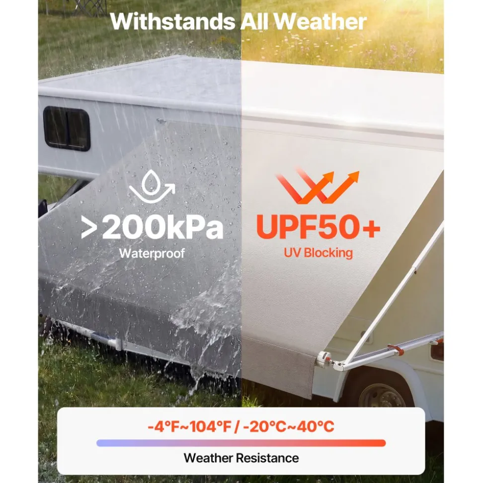 VEVOR Manual RV Awning Complete Kit, 10.12FT Retractable RV Awning with Aluminum Alloy Frame & Waterproof PVC Fabric, Outdoor Camping Trailer Awnings Fit Most RVs (10FT Type, Gradient Gray)