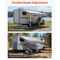 VEVOR Manual RV Awning Complete Kit, 10.12FT Retractable RV Awning with Aluminum Alloy Frame & Waterproof PVC Fabric, Outdoor Camping Trailer Awnings Fit Most RVs (10FT Type, Gradient Gray)