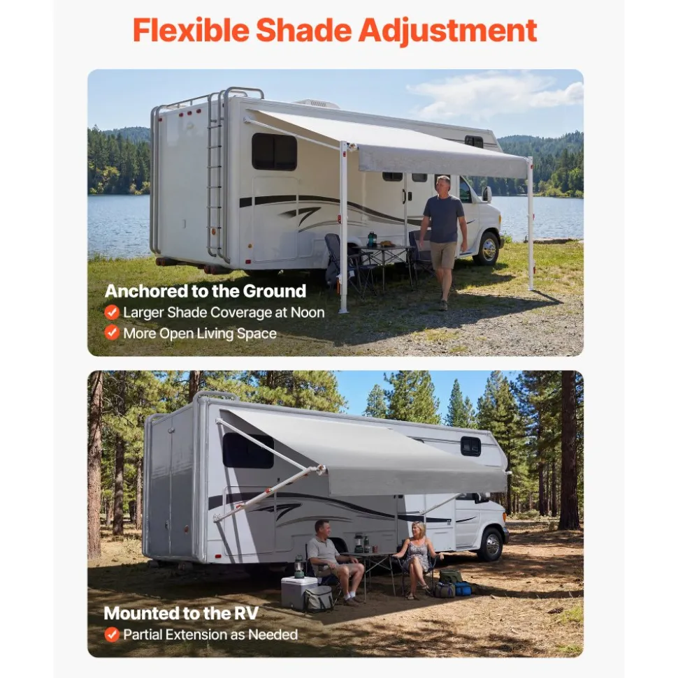 VEVOR Manual RV Awning Complete Kit, 10.12FT Retractable RV Awning with Aluminum Alloy Frame & Waterproof PVC Fabric, Outdoor Camping Trailer Awnings Fit Most RVs (10FT Type, Gradient Gray)