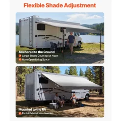 VEVOR Manual RV Awning Complete Kit, 18.12FT Retractable RV Awning with Aluminum Alloy Frame & Waterproof PVC Fabric, Outdoor Camping Trailer Awnings Fit Most RVs (18FT Type, Gradient Black)