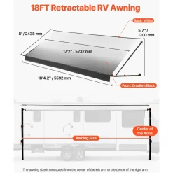 VEVOR Manual RV Awning Complete Kit, 18.12FT Retractable RV Awning with Aluminum Alloy Frame & Waterproof PVC Fabric, Outdoor Camping Trailer Awnings Fit Most RVs (18FT Type, Gradient Black)