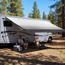VEVOR Manual RV Awning Complete Kit, 18.12FT Retractable RV Awning with Aluminum Alloy Frame & Waterproof PVC Fabric, Outdoor Camping Trailer Awnings Fit Most RVs (18FT Type, Gradient Black)