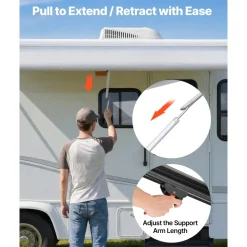 VEVOR Manual RV Awning Complete Kit, 18.12FT Retractable RV Awning with Aluminum Alloy Frame & Waterproof PVC Fabric, Outdoor Camping Trailer Awnings Fit Most RVs (18FT Type, Gradient Black)